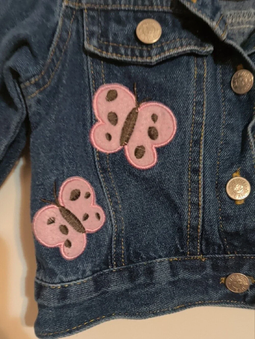 Toddler Denim Jacket with Leopard Collar and Kitty Appliqué - Dark Blue